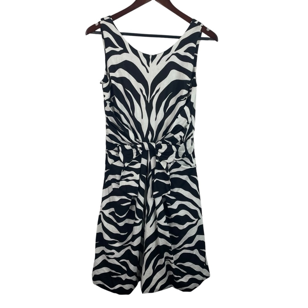 Kate Spade | Jillian White Black Zebra Print Linen Sleeveless Dress